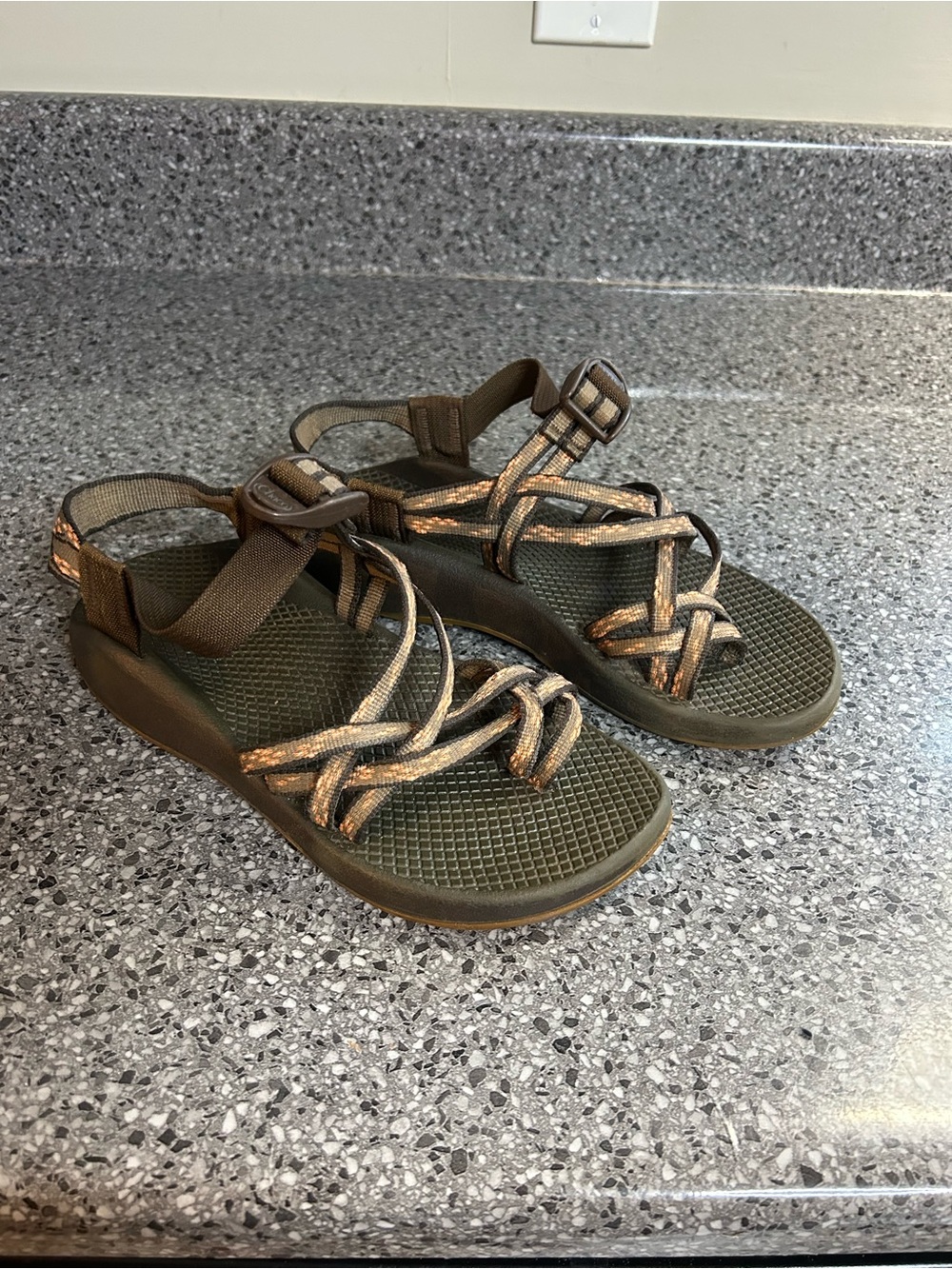 Chaco Women's Olive Green Sandals with Tan Braided Straps